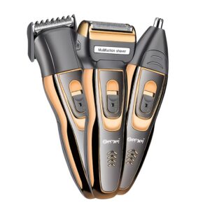 Aparat de tuns si ras, 3 in1 multishaver, cu acumulator si cablu reincarcare, Auriu/Negru