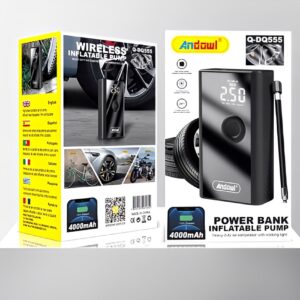 Compresor auto digital, Andowl, cu acumulator reincarcabil, USB, cu lanterna, negru