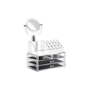 Organizator cosmetice cu oglinda, 4 sertare si 16 compartimente